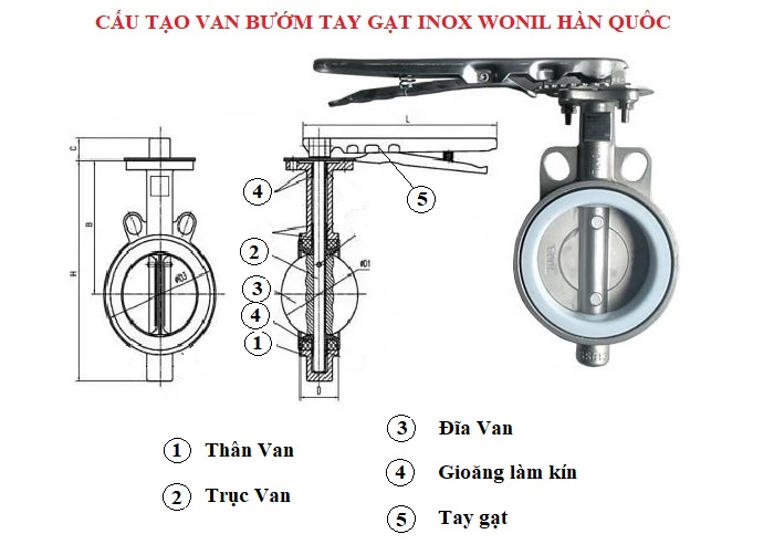 Van bướm tay gạt inox hàn quốc wonil